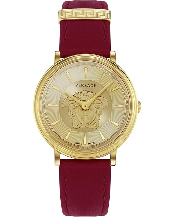 Versace V-Circle Medusa Collection Luxury Womens Watch Timepieces with a Burgundy Strap Featuring... | Amazon (US)