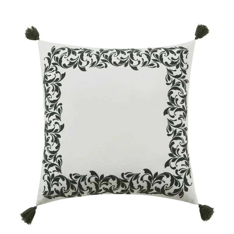 My Texas House Natalie 20" x 20" Green Flocked Velvet Decorative Pillow Cover - Walmart.com | Walmart (US)