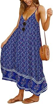 KIRUNDO Summer Women’s Spaghetti Maxi Dress V Neck High Waist Backless Adjustable Straps Floral... | Amazon (US)