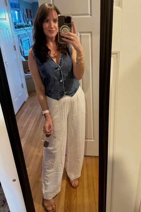 Memorial Day Weekend fit - #denimvest and white linen pants from #oldnavy. The pants are so great - I’m going back for more colors!!!

#LTKStyleTip #LTKWorkwear #LTKFindsUnder100