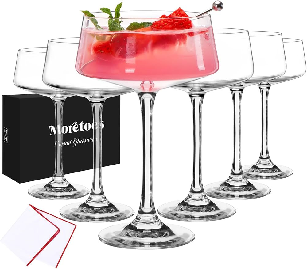 Moretoes Martini Glasses Set of 6, 9oz Coupe Glasses Hand Made Crystal Glass, Cocktail Glasses Fo... | Amazon (US)