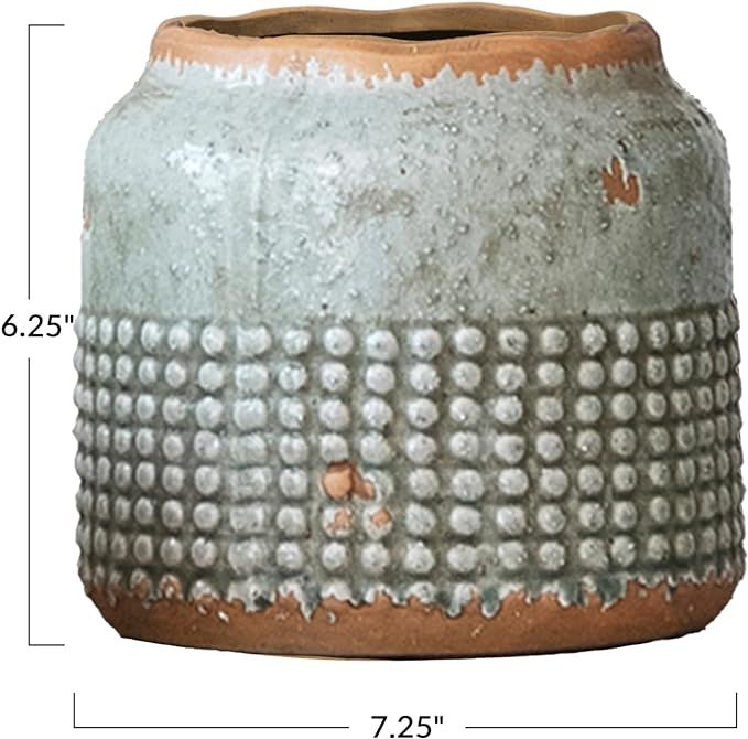 Creative Co-Op Terracotta Hobnail Planter with Organically Shaped Edge, Distressed Light Blue | Amazon (US)