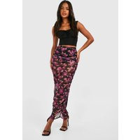Womens Ruched Mesh Floral Printed Maxi Skirt - Black - 12 | boohoo (US & Canada)