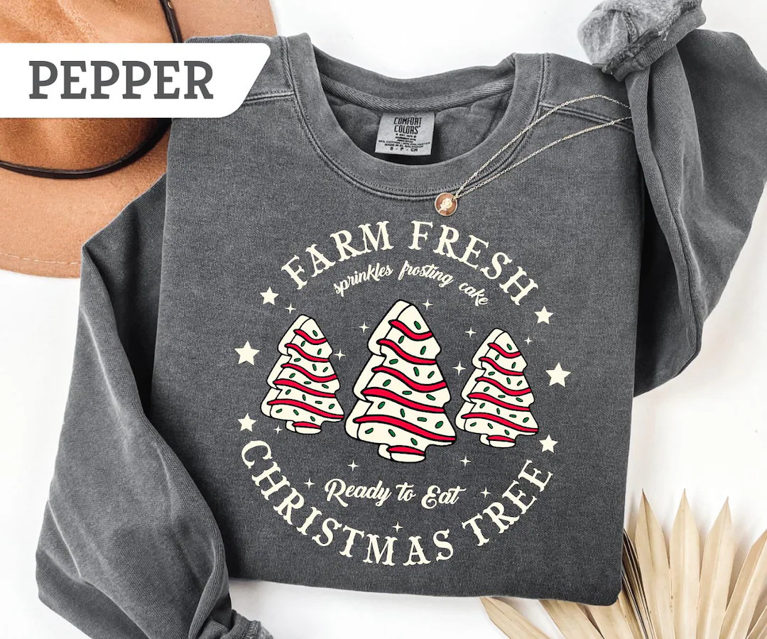 Comfort Colors® Farm Fresh Christmas Tree Sweatshirt, Christmas Tree Cake Shirt, Christmas Cake ... | Etsy (US)