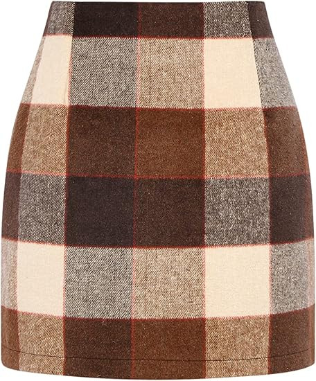 IDEALSANXUN Womens High Waist Plaid Skirt Bodycon Pencil Wool Mini Skirts | Amazon (US)
