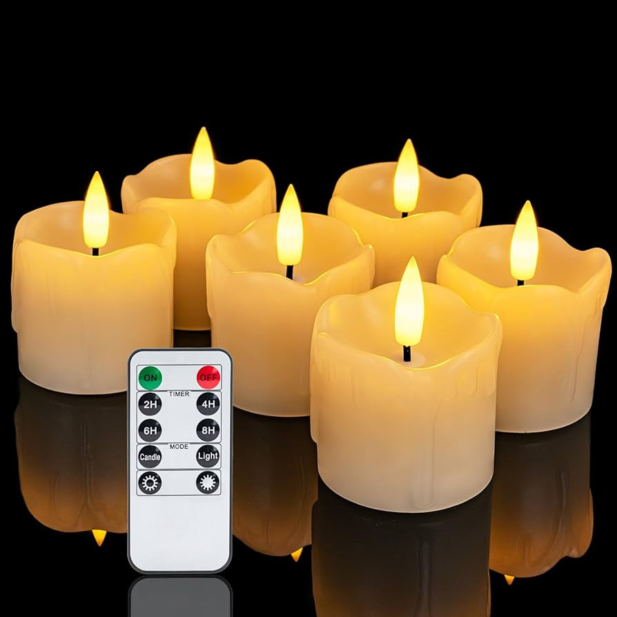Homemory Flameless Votive Candles with Timer Remote, 2" x 2" Real Wax, 300+ Hour Realistic Black ... | Amazon (US)