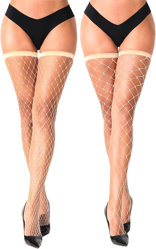 VOAKOW 2 Pairs Thigh High Fishnet Stockings Sparkly Fishnet Tights for Women, Rhinestone Fishnets... | Amazon (US)