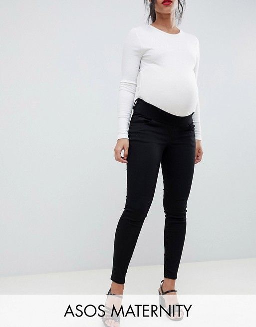 ASOS DESIGN Maternity Ridley high waisted skinny jeans in clean black with under the bump waistba... | ASOS AU