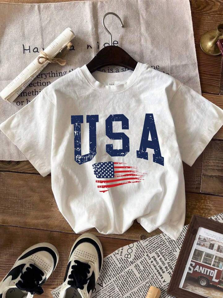 Fashionable And Casual Printed Loose T-Shirt For Young Boy | SHEIN