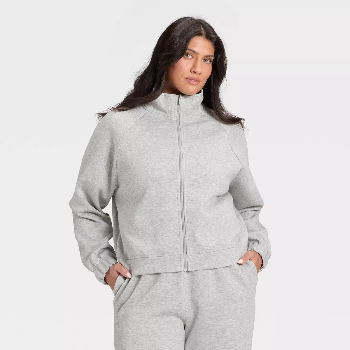Women's Airy Sleek Full Zip Jacket - All In Motion™ Heathered Gray L | Target