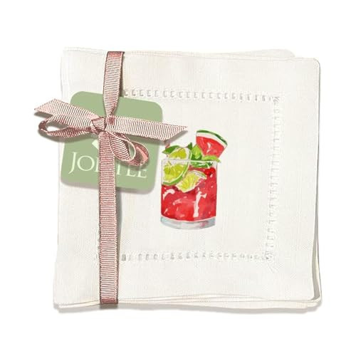 Jolitee Decorative Hemstitch Cocktail Napkins, 6"x6" Washable Linen-Like Cloth Napkins, Handmade for Entertaining and Everyday Use (Cocktails) | Amazon (US)