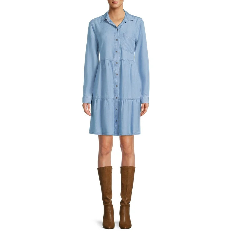 BeachLunchLounge Women's Tiered Button-Down Shirtdress | Walmart (US)