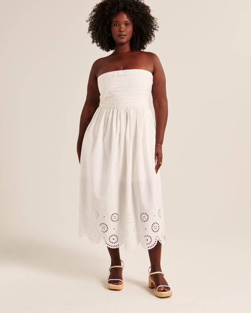Emerson Strapless Poplin Midi Dress | Abercrombie & Fitch (US)