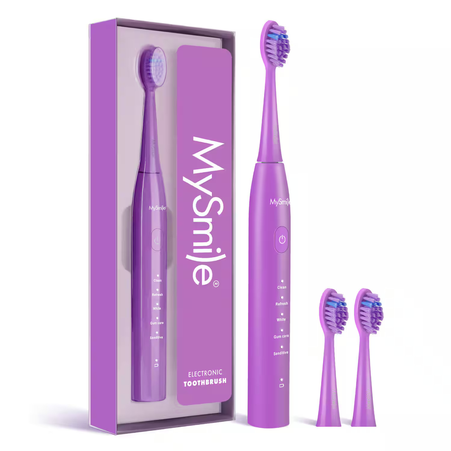 MySmile - DY156 Electric Toothbrush with 3 Brush Heads - 2 Minute Timer - 5 Modes - Purple | Best Buy U.S.