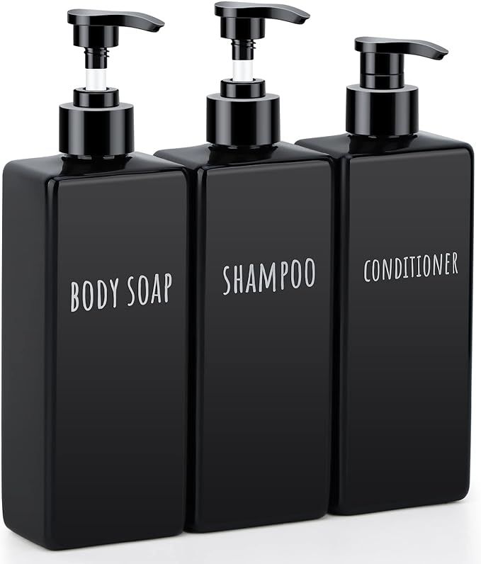 Segbeauty Square Soap Dispenser Black, 3pcs 16.9oz Refillable Shampoo and Conditioner Bottles, 50... | Amazon (US)