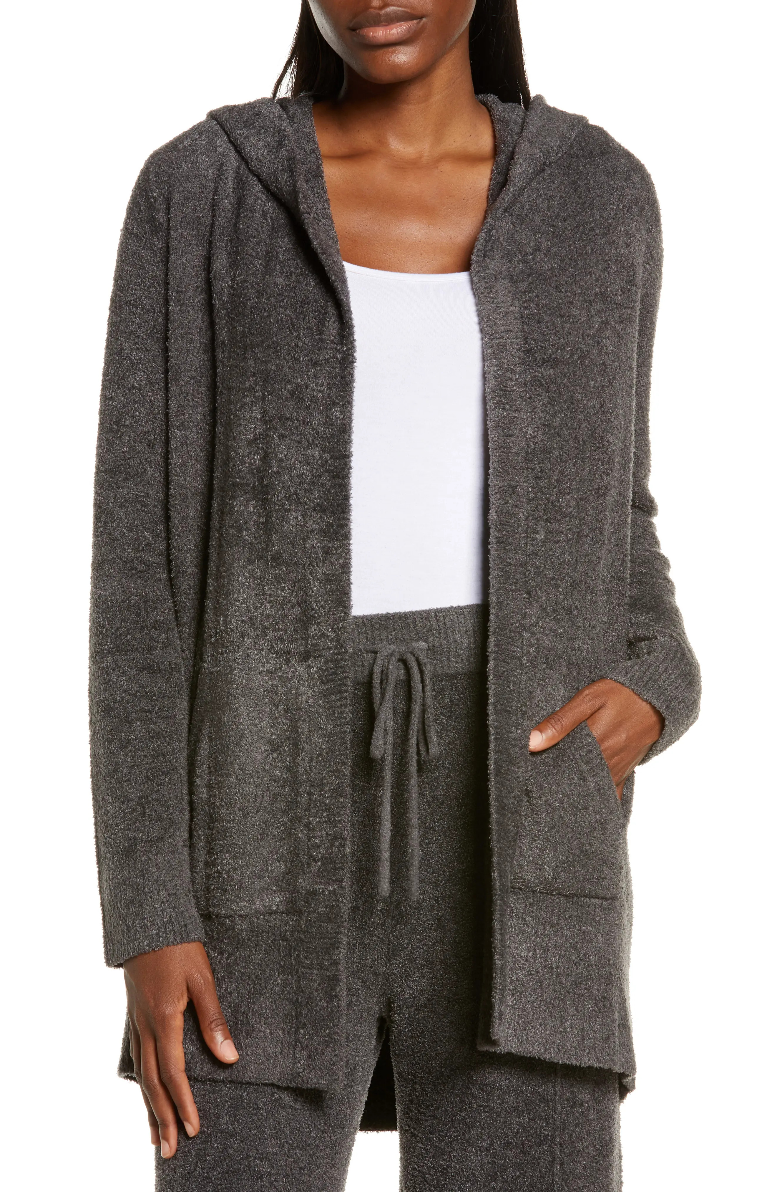 Barefoot Dreams(R) CozyChic(TM) Long Hooded Cardigan in Carbon at Nordstrom, Size Medium | Nordstrom