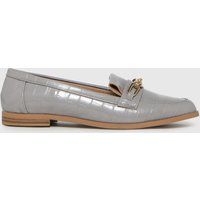Schuh Grey Liliana Croc Chain Loafer Flat Shoes | Schuh