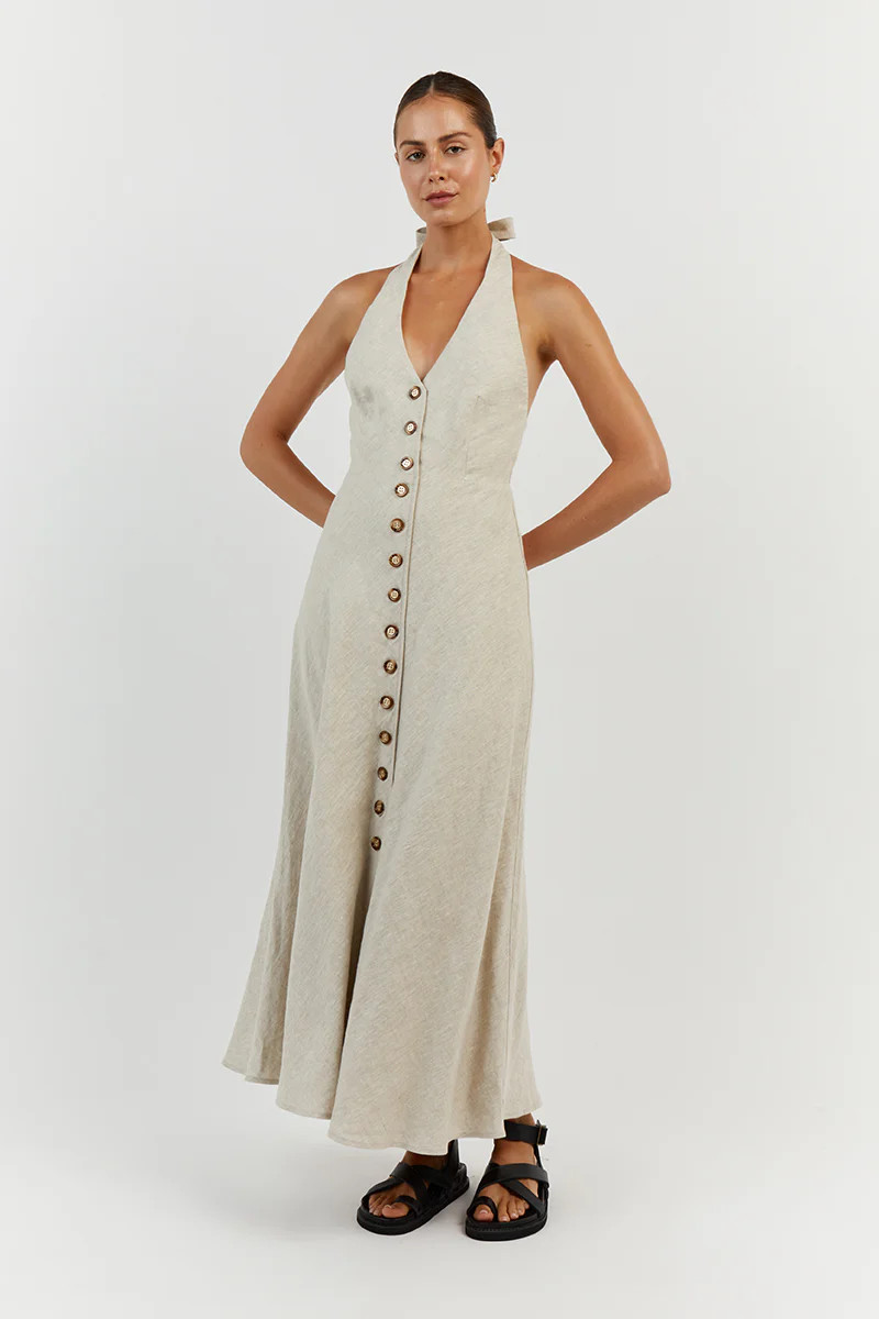 LOGAN NATURAL LINEN MIDI DRESS | DISSH