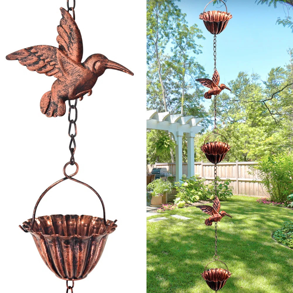 Rain Chains For Gutters Outside, Rain Catcher Chain With Metal Cups & Hummingbird Decor, Adjustab... | Wayfair North America