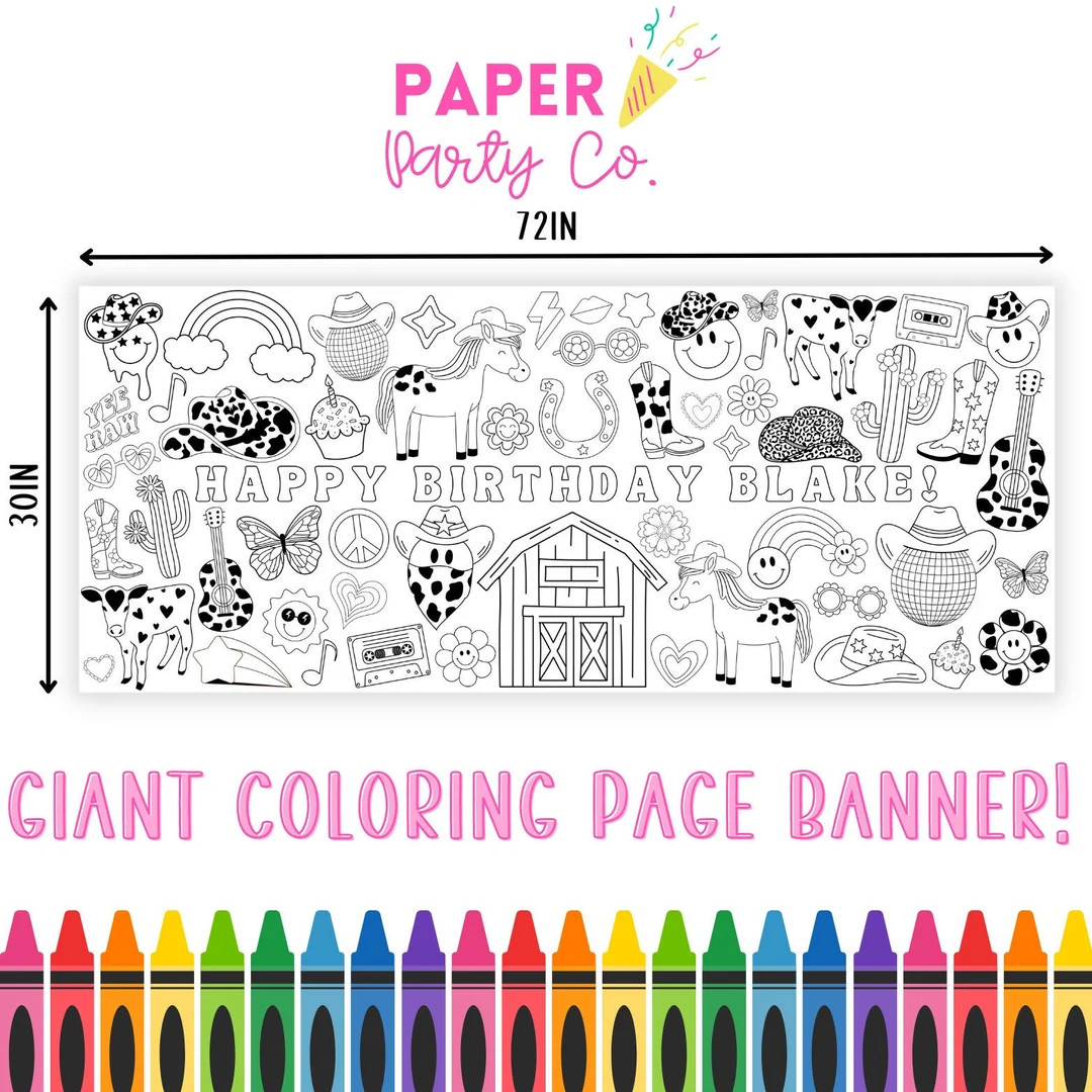 LARGE Cowgirl Birthday Coloring Banner | Disco Cowgirl | First Rodeo Party | Pink Rodeo Birthday ... | Etsy (US)