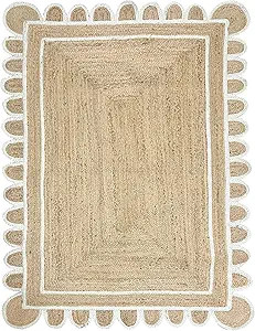 Shiv Shakti Exports Scalloped Natural Jute Area Rug, Natural Base Off White Trim (8x10 Feet) | 8x... | Amazon (US)