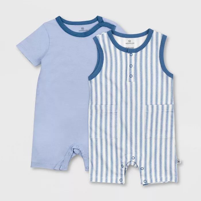 Honest Baby Boys' 2pc Organic Cotton Ticking Striped Short Sleeve and Tank Romper - Blue | Target