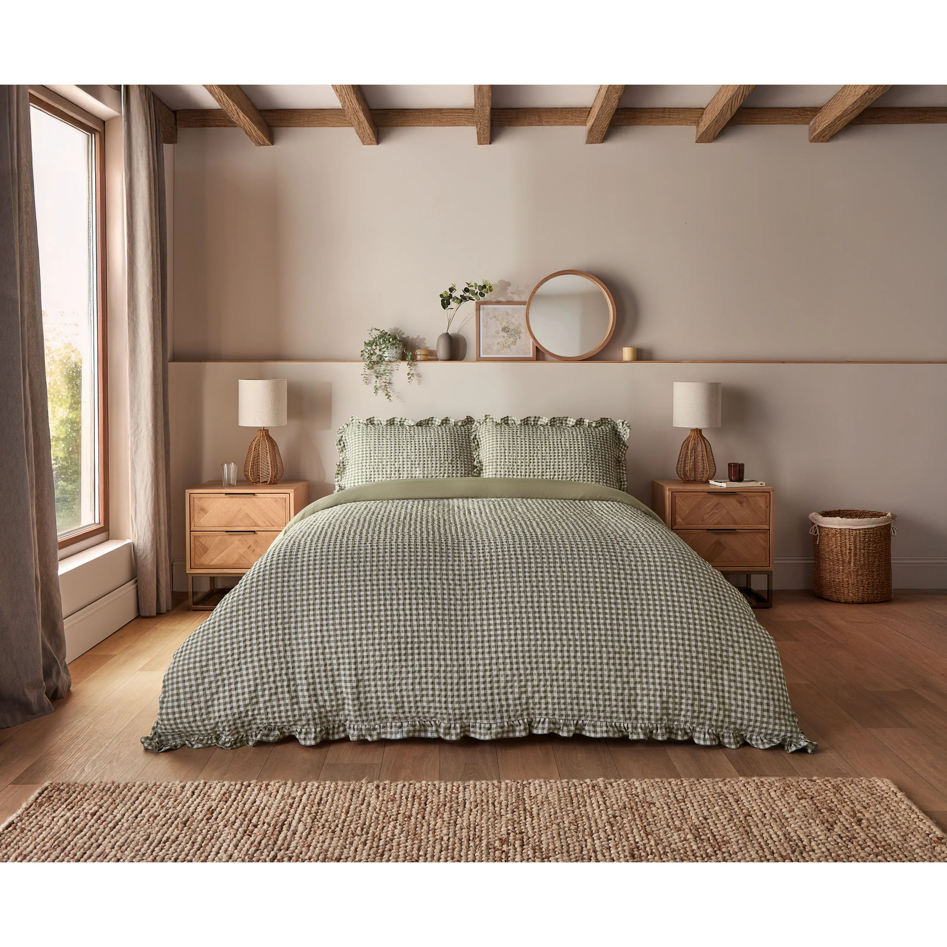 Silentnight Supersoft Sage Gingham Ruffle Duvet Set | Wayfair UK