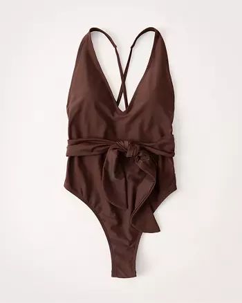 Belted Deep-V One Piece Swimsuit | Abercrombie & Fitch US & UK