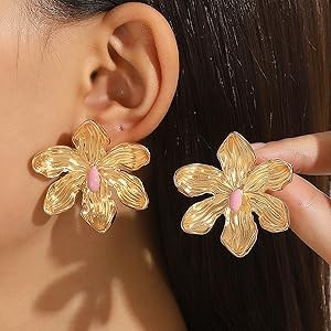 Colorful Flower Earrings,Vintage Exaggerated Flower Stud Earrings Chunky Floral Earrings Flower S... | Amazon (US)