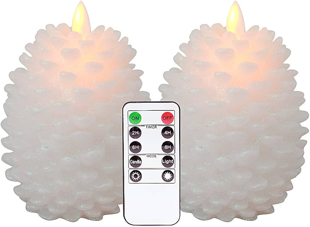Eldnacele LED Pine Cone Candles with Remote Timer, Battery Operated Flameless Candles Unscented W... | Amazon (US)