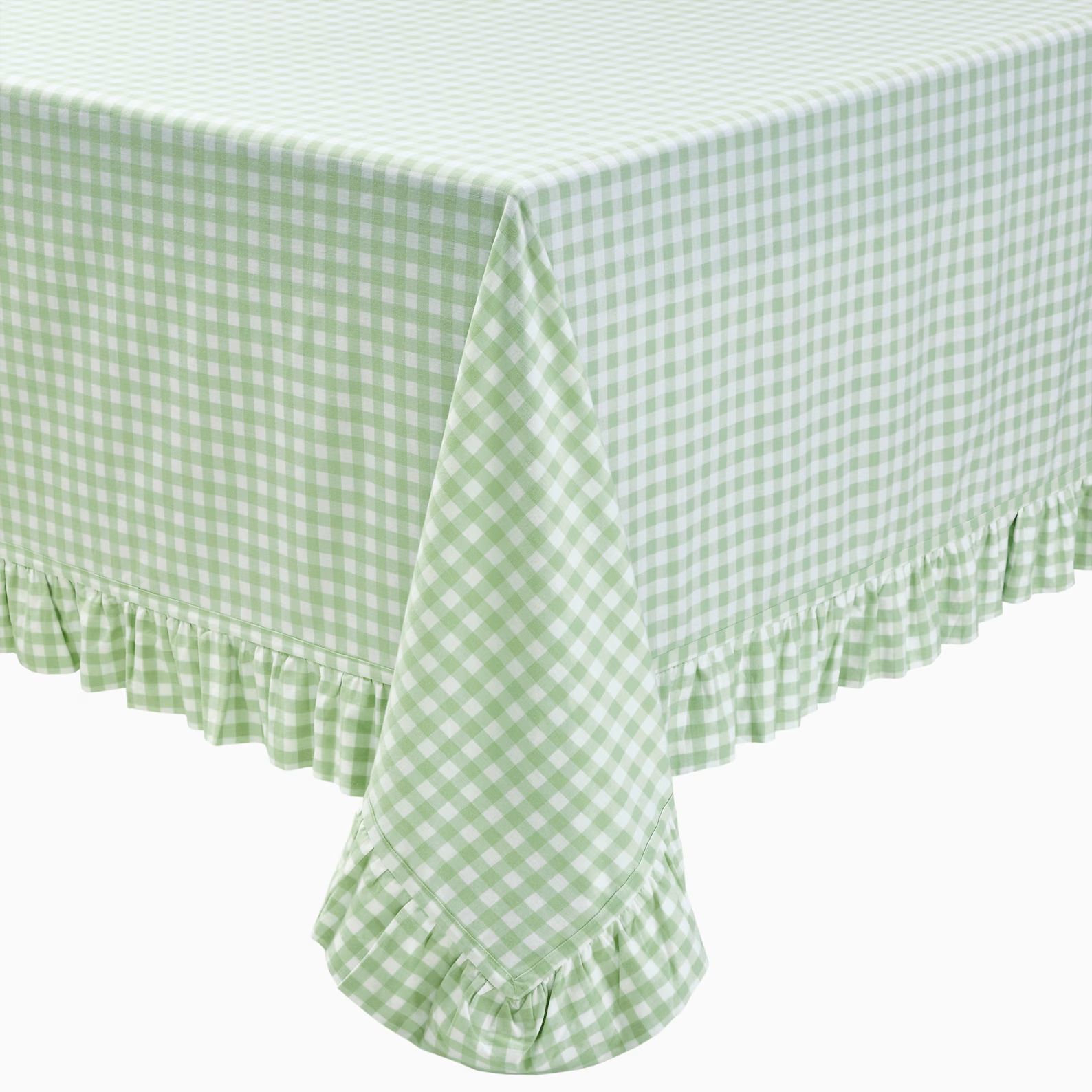Green Gingham Rectangular Tablecloth with Ruffle | Etsy (US)