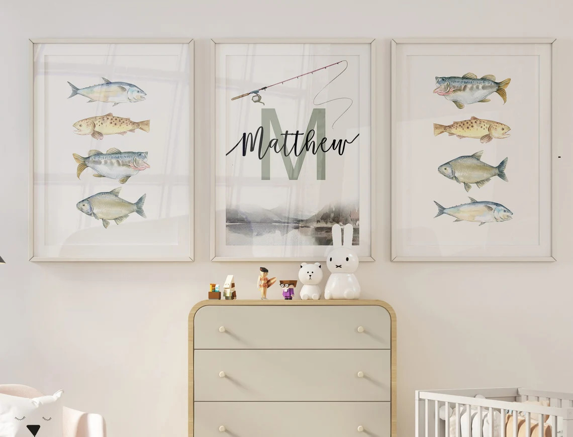 Personalized Printable Fishing Hunting Nursery Art Print Custom Fish Decor for Kids Baby Gift Nur... | Etsy (US)