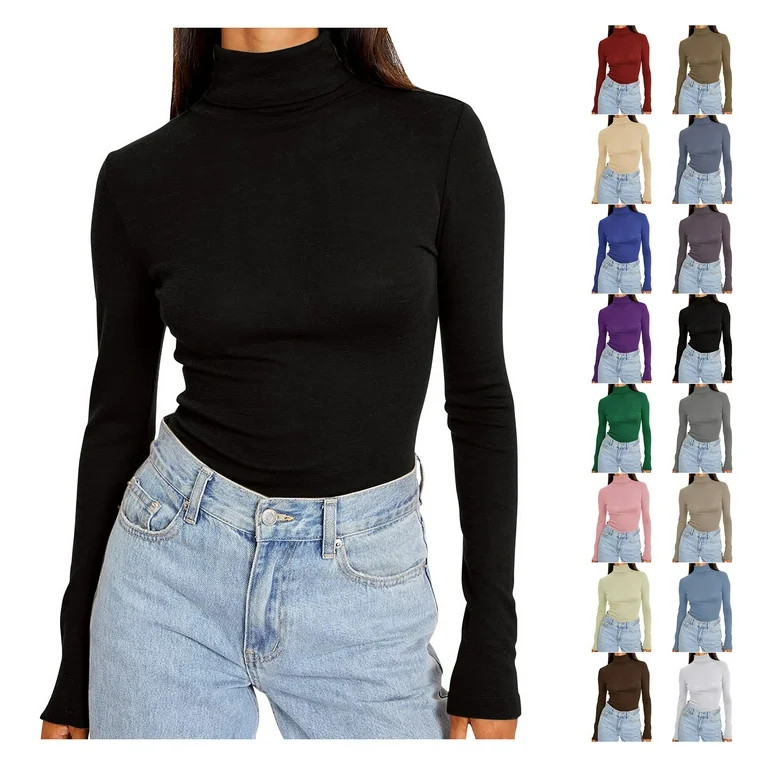 Sevevn Womens Basic Turtleneck Long Sleeve Slim Fit Top Soft Stretchy Mock Neck Shirt Casual Laye... | Walmart (US)