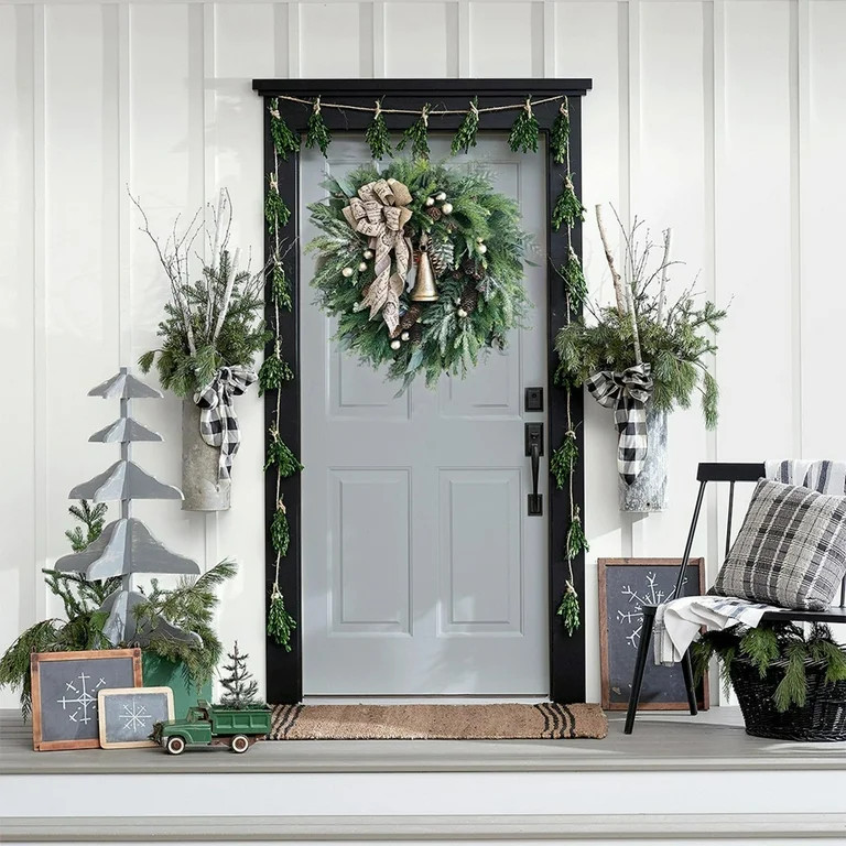 16" Christmas Wreaths for Front Door, Farmhouse Winter Rattan Wreath with Pine Cones Golden Bells... | Walmart (US)