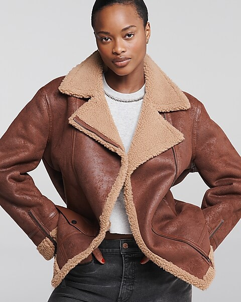 Faux Suede Sherpa Moto Jacket | Express