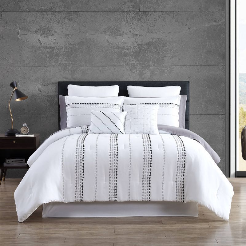 Delphi Embroidered Stripe Comforter & Sheets Bedding Set White/Gray | Target