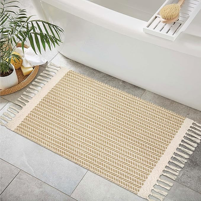 Lahome Boho Bathroom Rugs, Small 2x3 Front Door Mat Lightweight Kitchen Rug Woven Cotton Area Rug... | Amazon (US)