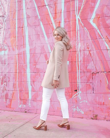 Zara blazer
Mott and bow white denim
Workwear
Neutral office outfit
Business casual
Slingback heels
Minimalist style
Pink wall
White jeans

#LTKstyletip #LTKunder100 #LTKworkwear