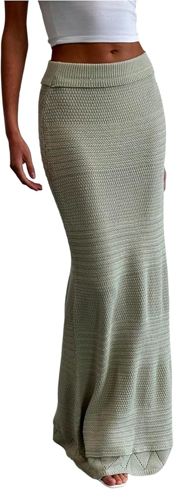 SOLY HUX Women's Maxi Skirt Elastic Low Rise Knitted Bodycon Summer Vacation Long Skirts | Amazon (US)