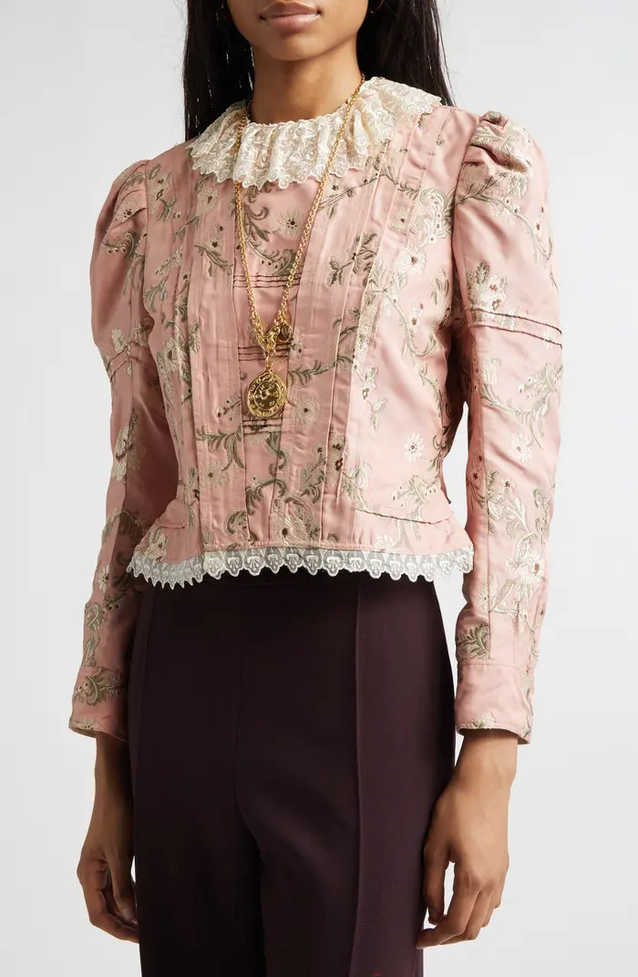 Lace Trim Taffeta Fitted Jacket | Nordstrom