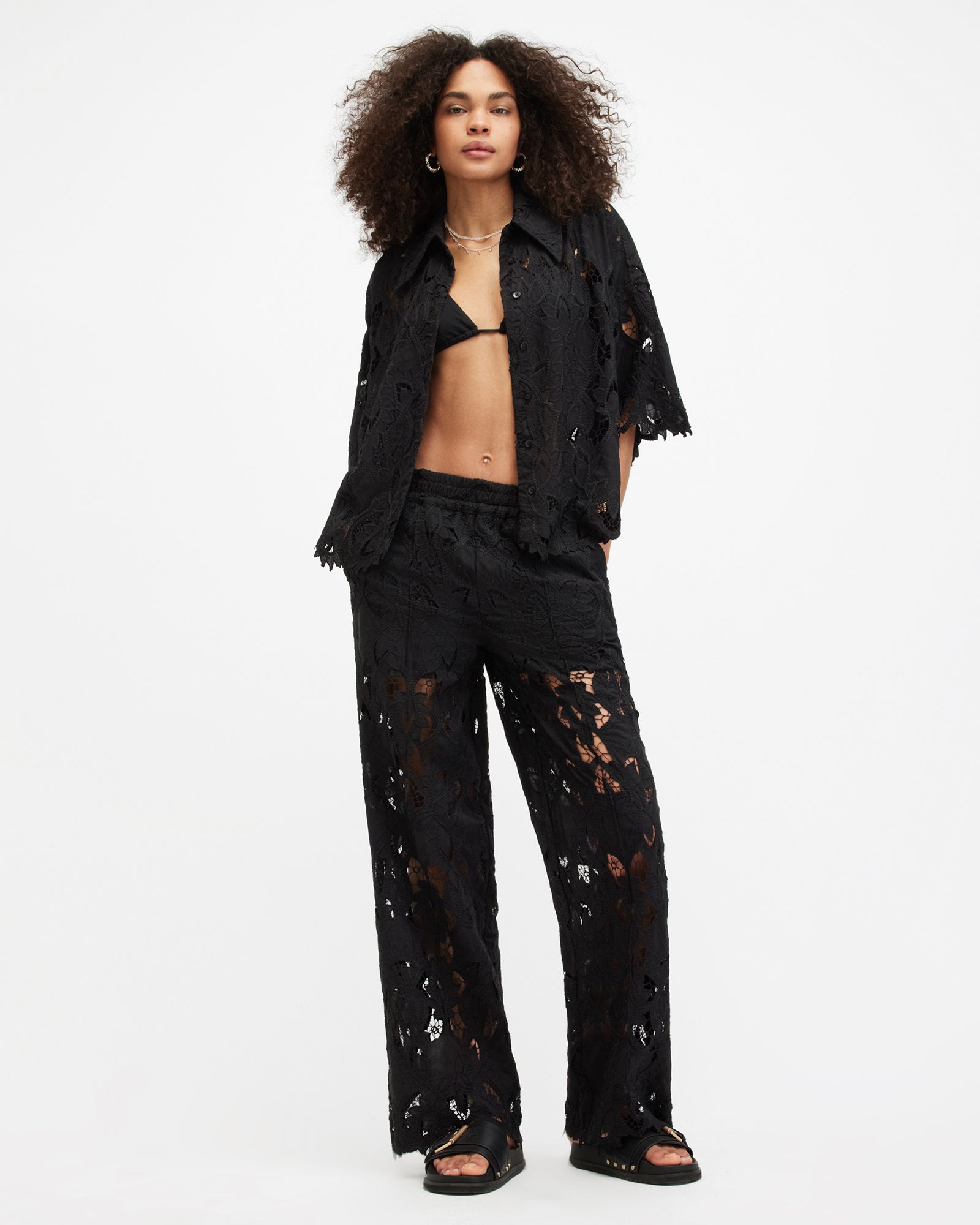 Charli Embroidered Straight Fit Trousers Black | ALLSAINTS | AllSaints UK