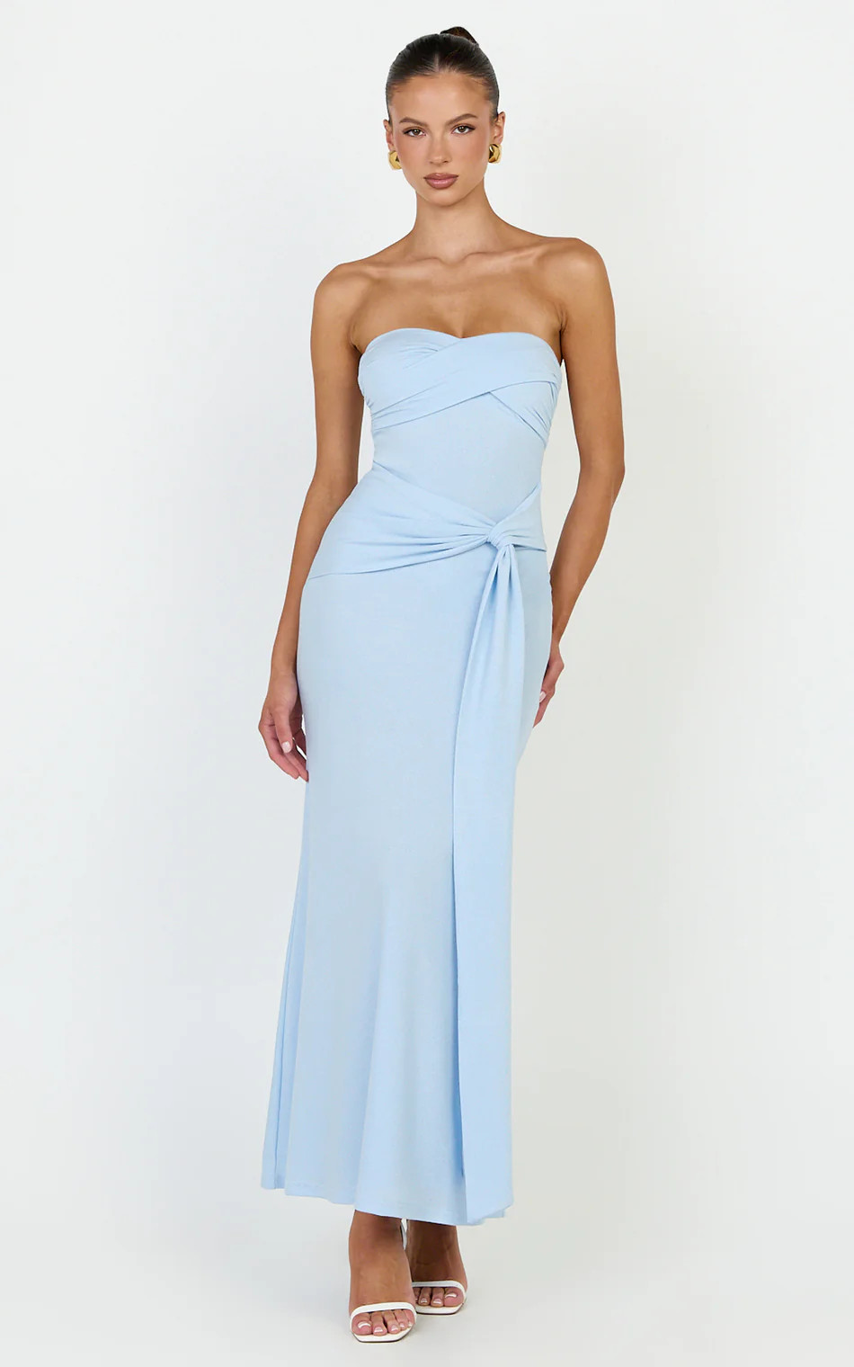 Strapless Tie Waist Dress in Light Blue | Showpo (US, UK & Europe)