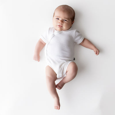 Pointelle Kimono Bodysuit in Cloud | Kyte Baby