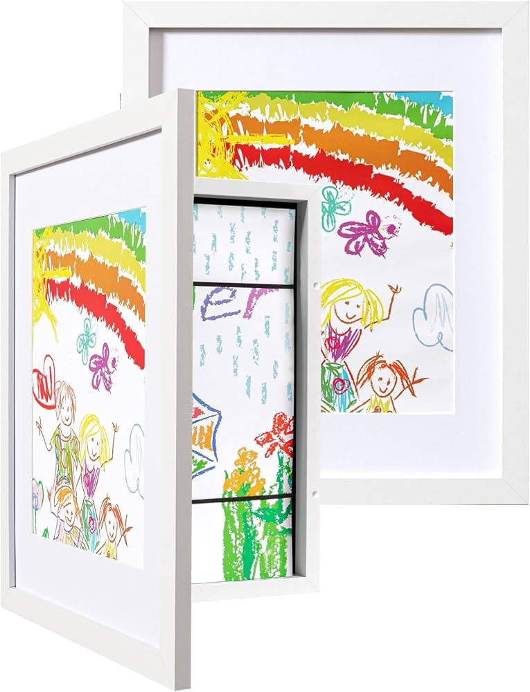 eletecpro 10x12.5 Kids Art Frame Set of 2 with Glass Cover, Display Artwork A4 & 8.5x11 with Mat or 10x12.5 without Mat, Artwork Picture Frame Changeable with Storage for Wall and Tabletop, White | Amazon (CA)