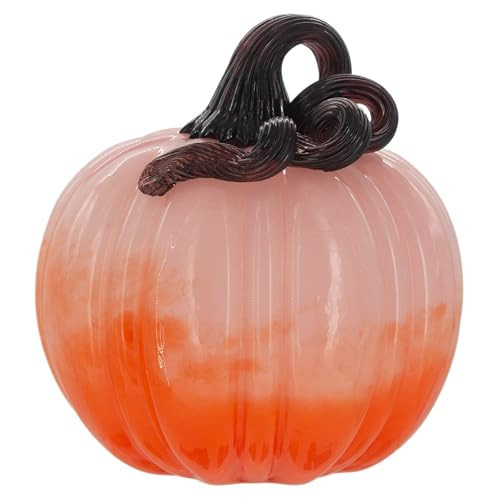 Boston International Handblown Art Glass Pumpkin Thanksgiving Halloween Decorations for Home, Small, Ombre Pink & Orange | Amazon (US)
