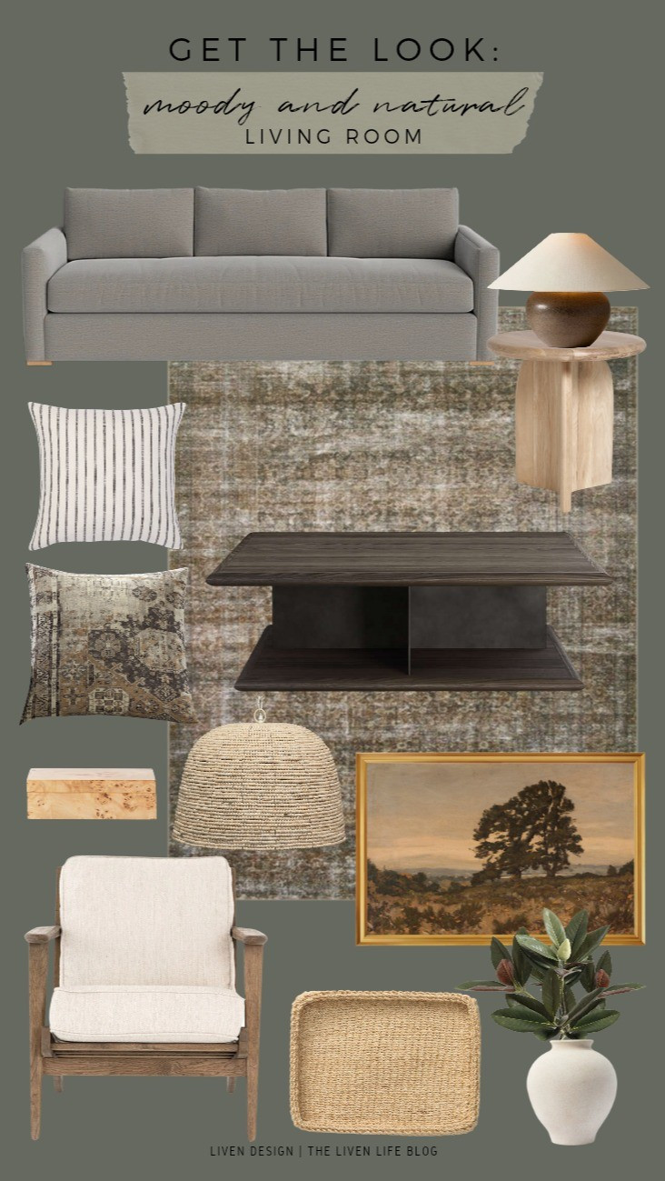 Moody natural living room. Home decor. Ceramic lamp. Coffee table. Distressed rug. Throw pillows. Wood side table. 

#LTKSeasonal #LTKHome #LTKSaleAlert