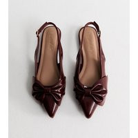 Women's Dark Burgundy Faux Leather Bow Slingback Flats Vegan New Look | New Look (UK)