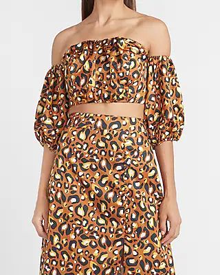 LadyGang Leopard Off The Shoulder Cropped Sweetheart Top | Express