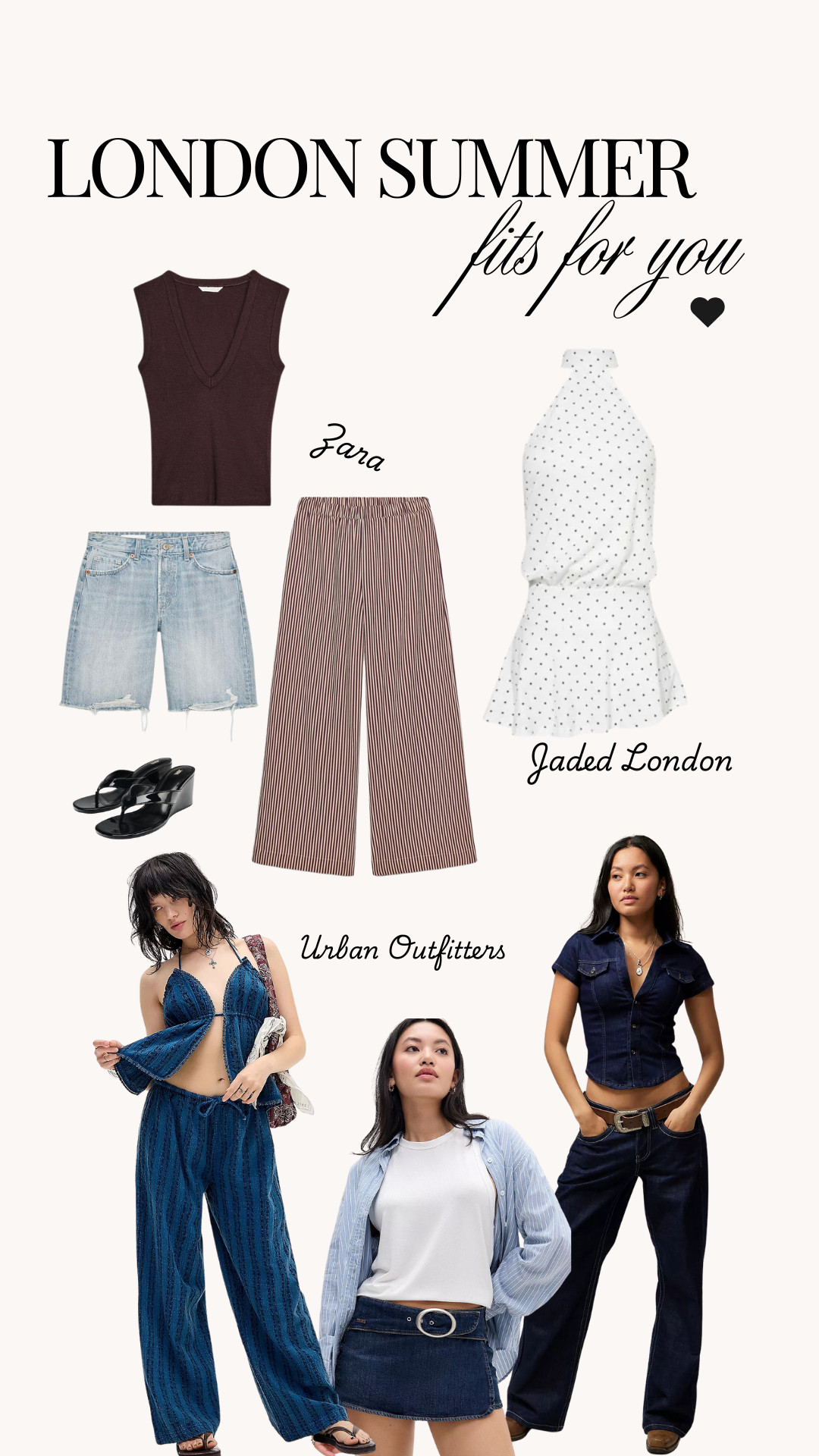 London Summer Outfits for you!

Euro summer, polka mini dress, Zara, Jaded London, Urban Outfitters, denim skirt, bermuda, beach trousers & top, sandals  

 #LTKuk #LTKsummer #LTKeurope