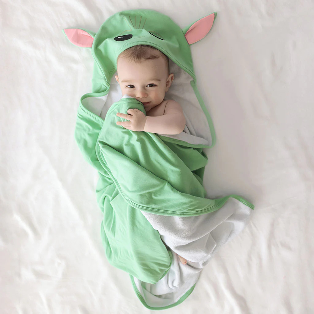The Child Green Cuddly Disney Star Wars\u2122 Grogu Hooded Towel | Posh Peanut\u00ae | Posh Peanut